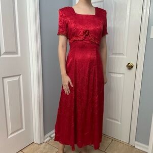 Vintage Dress Midlength Red Satin Holiday Cocktail Party Lace Up Size Medium